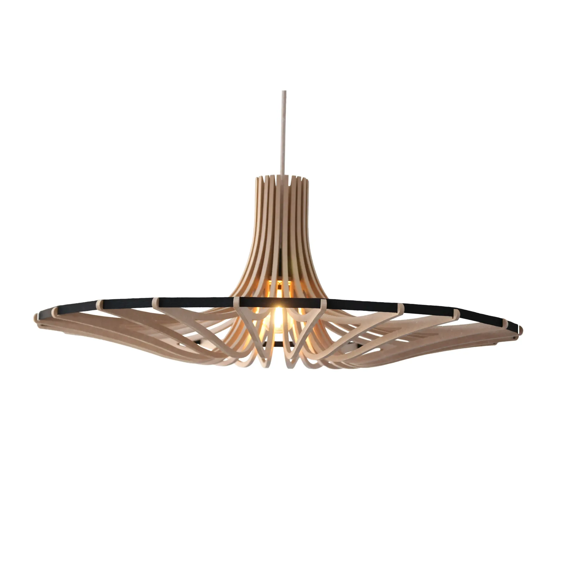 [119_1] Pendant Light Boléro Natural M D85 (Black, Black and metal ceiling rose, Without Diffuser)
